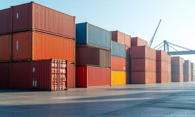 Conteneurs de fret empilés sur un quai, prêts pour le transport global.